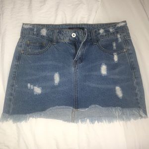 Medium Washed Distressed Denim Mini Skirt Size S